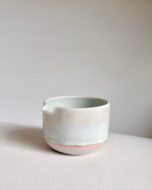 Light Pink Matcha Bowl with Opalescent Glaze - Large