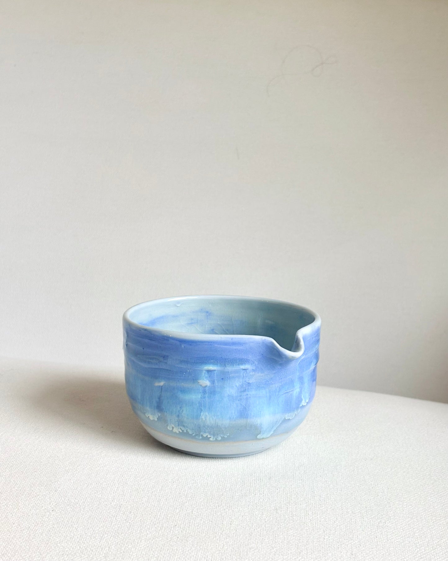 Blue Textural Matcha Bowl with Opalescent Glaze