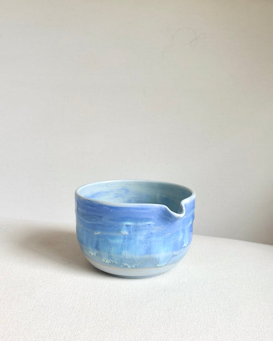 Blue Textural Matcha Bowl with Opalescent Glaze