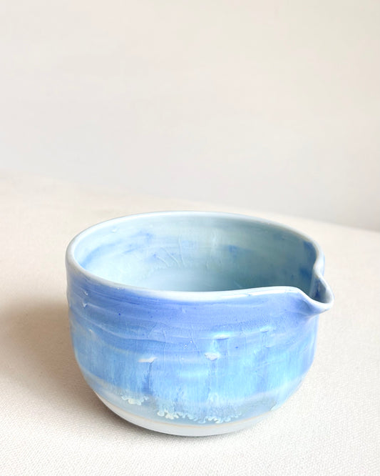 Blue Textural Matcha Bowl with Opalescent Glaze