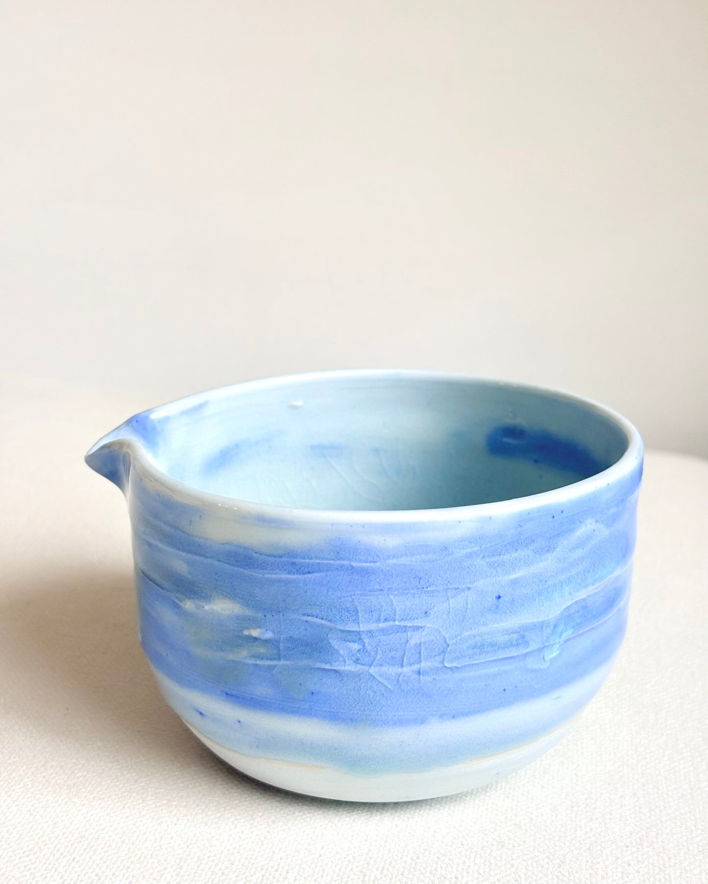Blue Textural Matcha Bowl with Opalescent Glaze