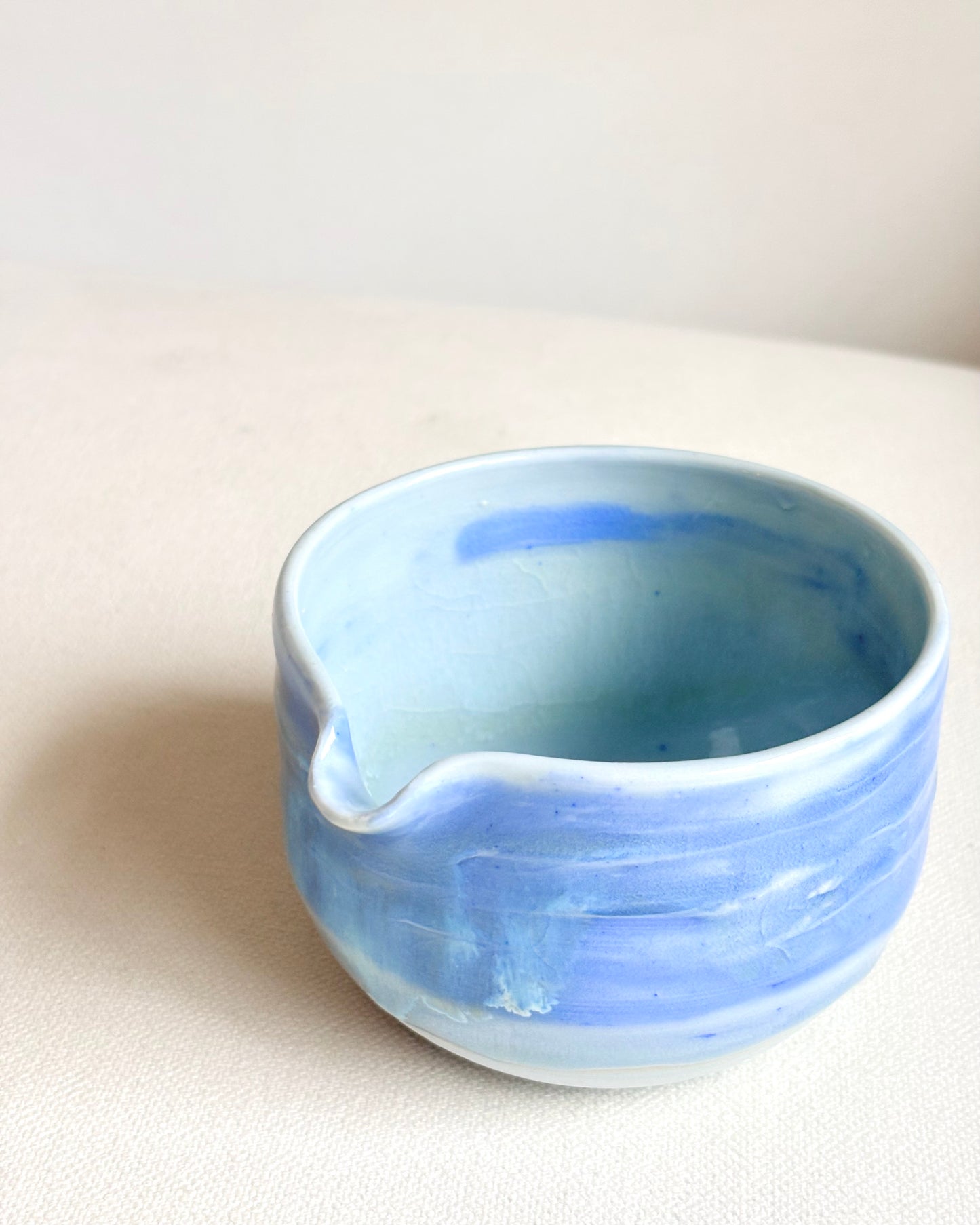 Blue Textural Matcha Bowl with Opalescent Glaze