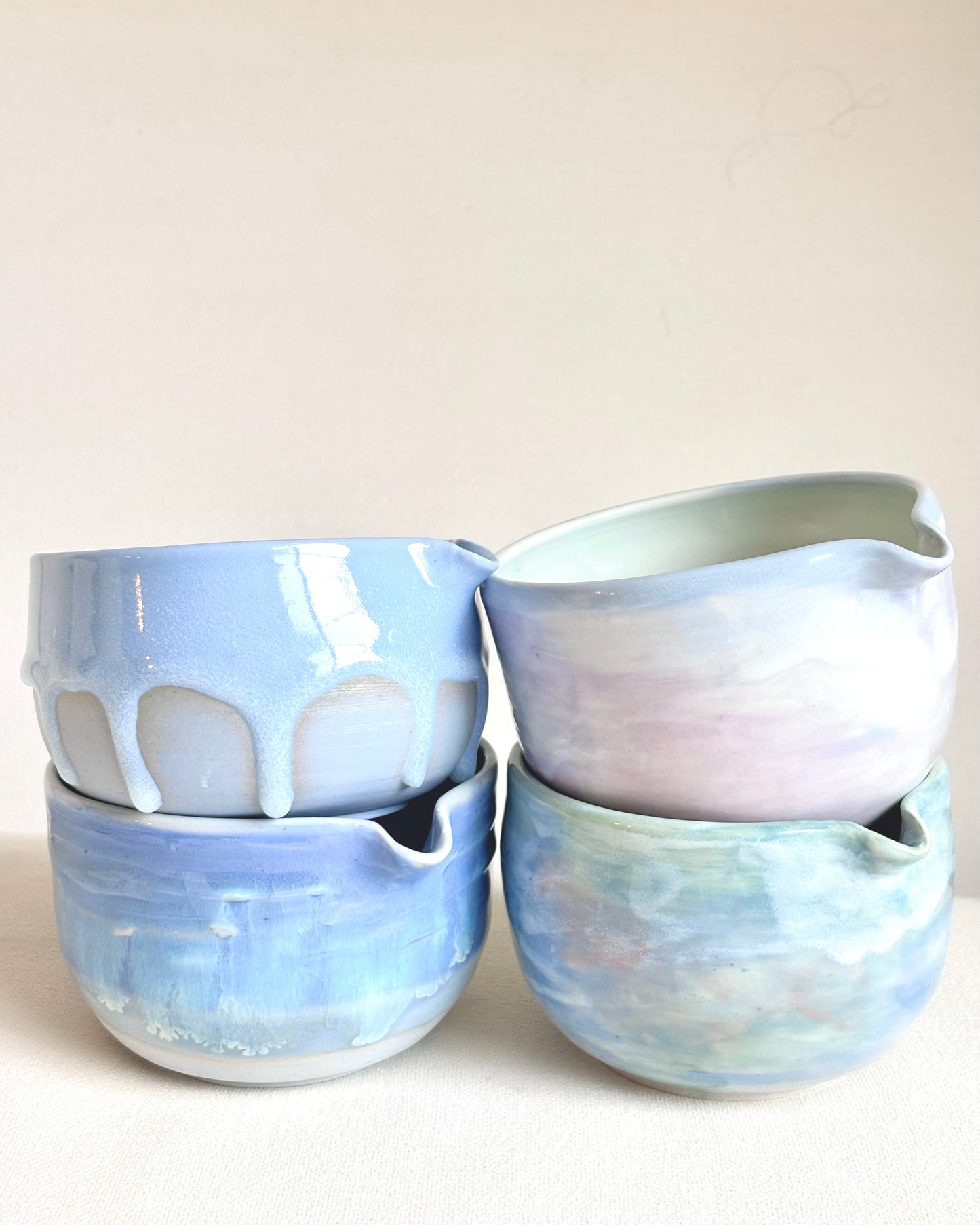 Blue Textural Matcha Bowl with Opalescent Glaze