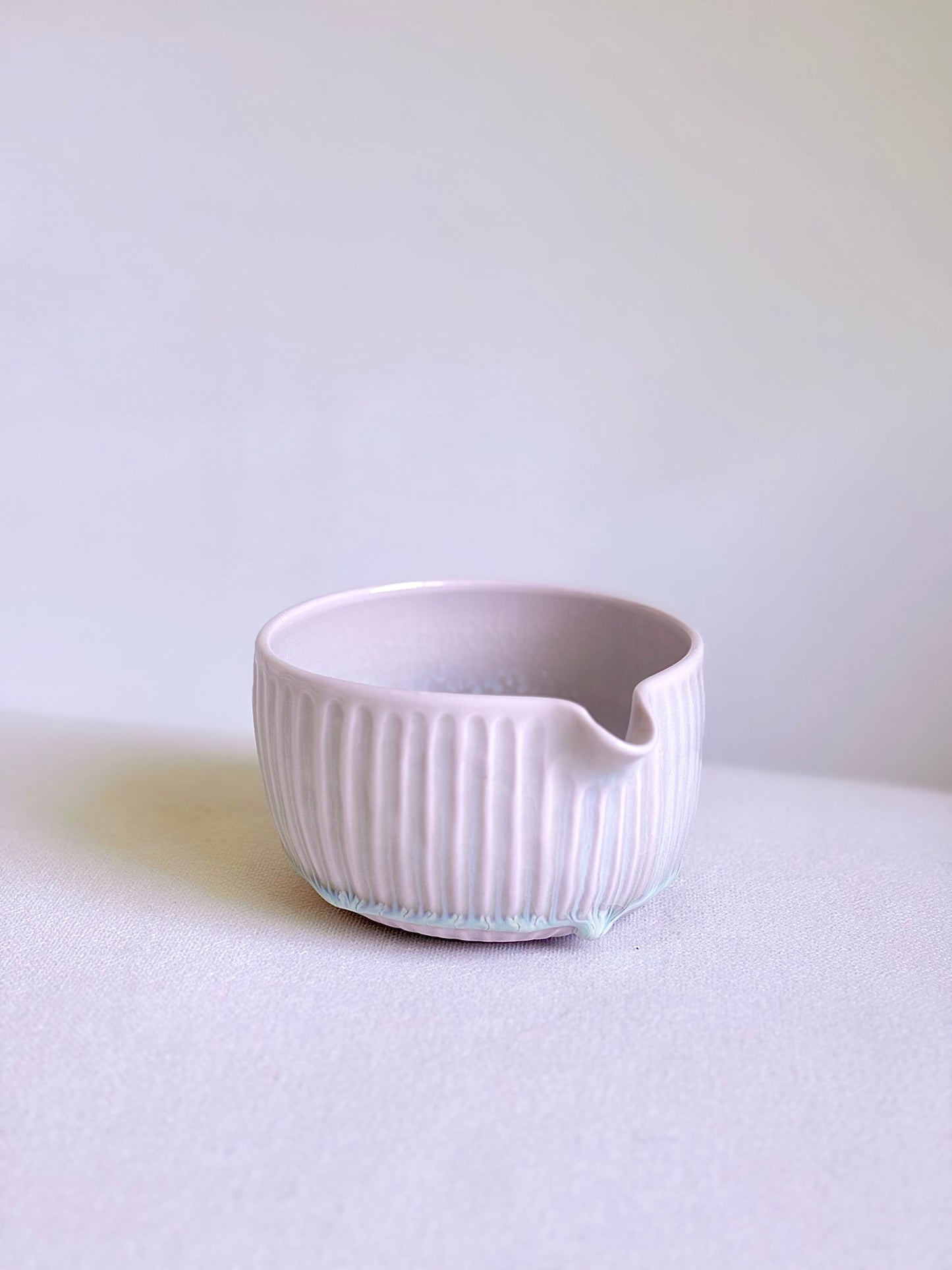 Fluted Porcelain Matcha Bowl - Pink