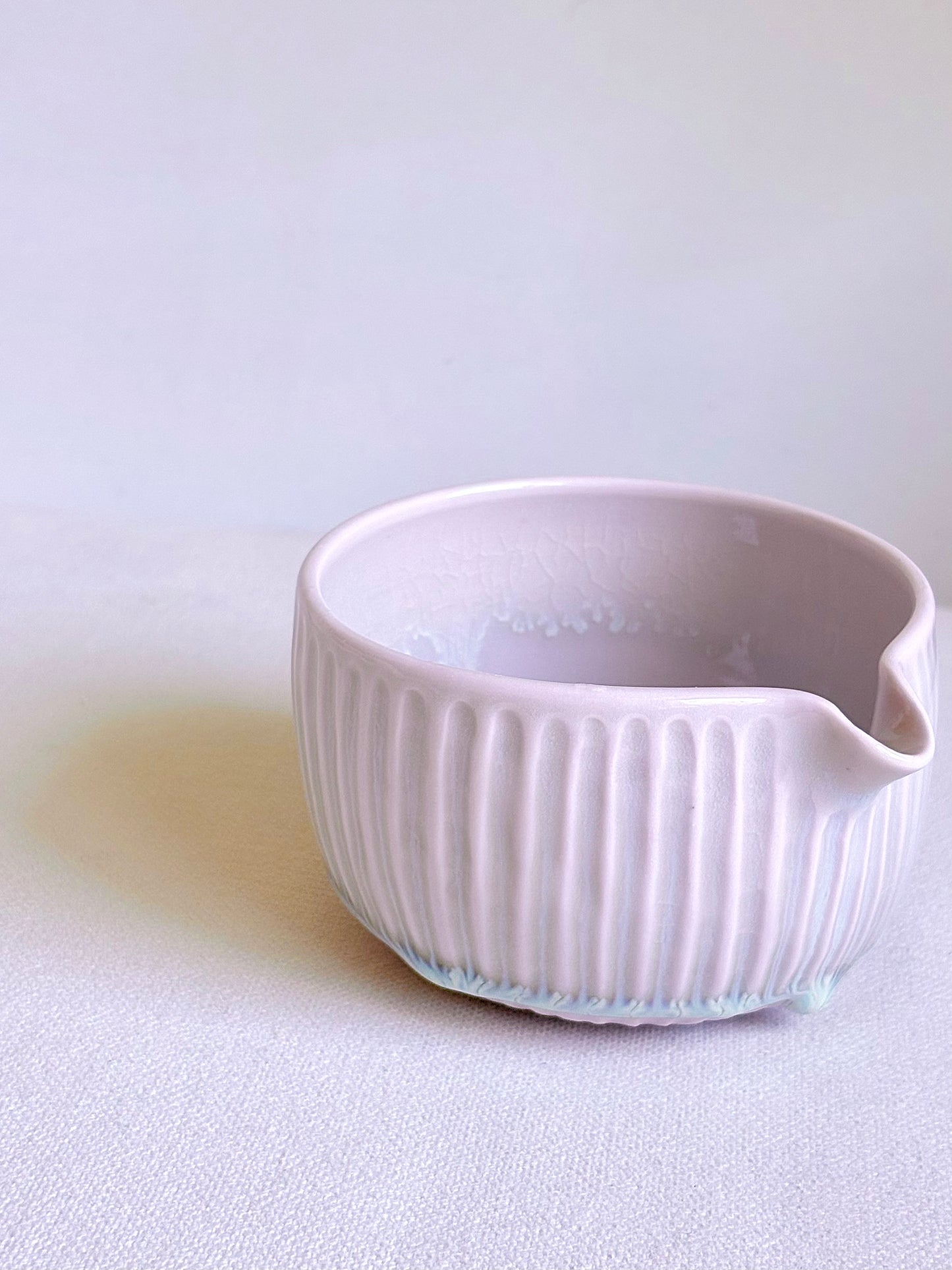 Fluted Porcelain Matcha Bowl - Pink