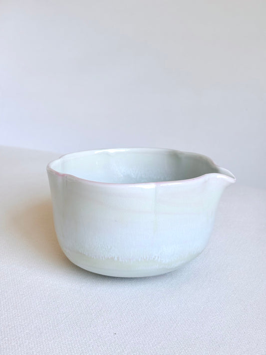 White Blossom 6 Petal Matcha Bowl with Opalescent Glaze - available on 3/22