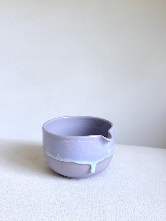 Dark Lavender Matcha Bowl with Aquamarine Drip- available on 3/22