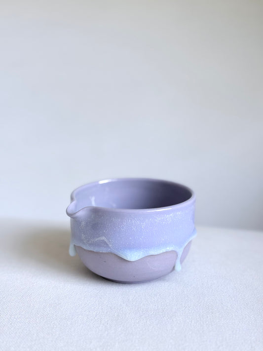 Dark Lavender Matcha Bowl with Aquamarine Drip- available on 3/22