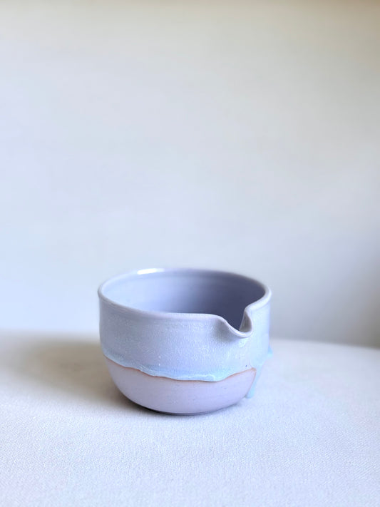 Lavender Matcha Bowl with Aquamarine Drip 2 - available on 3/22