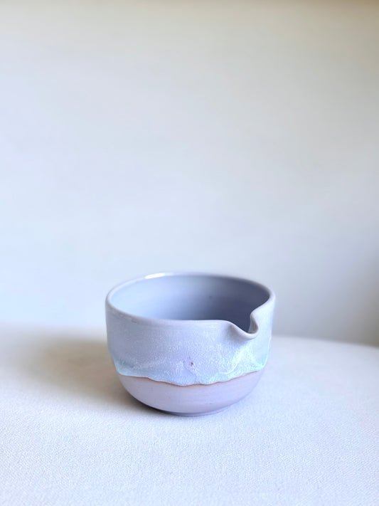 Lavender Matcha Bowl with Aquamarine Drip 1 - available on 3/22