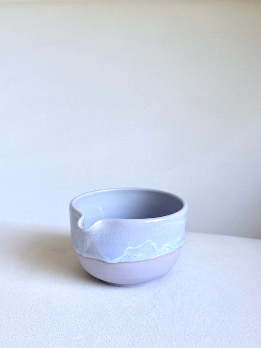 Lavender Matcha Bowl with Aquamarine Drip 1 - available on 3/22