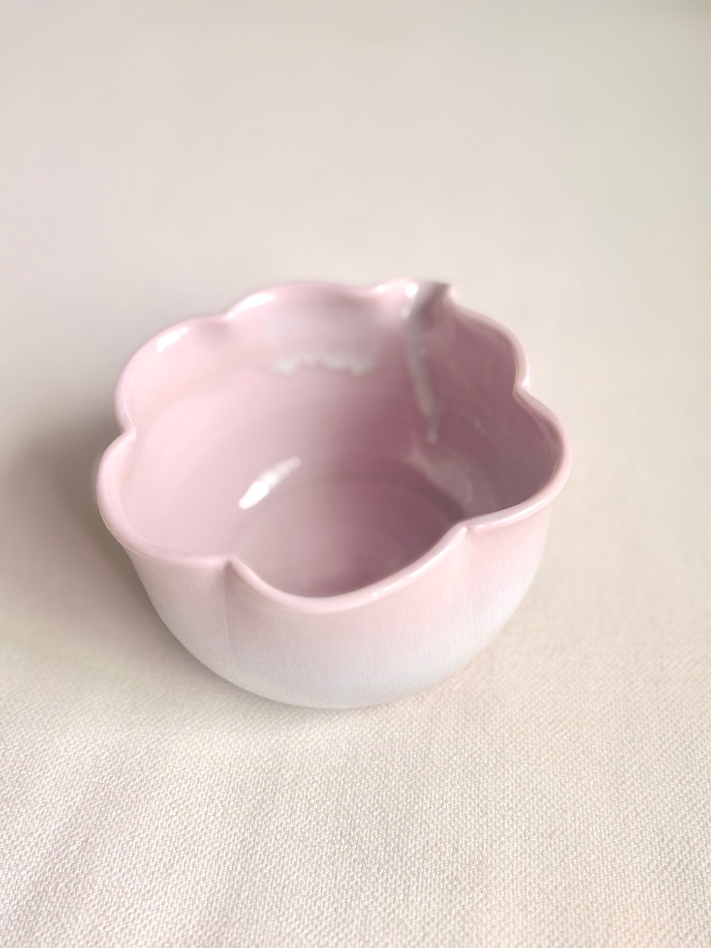 Cherry Blossom 6 Petal Matcha Bowl with Opalescent Glaze 1 - available on 5/16