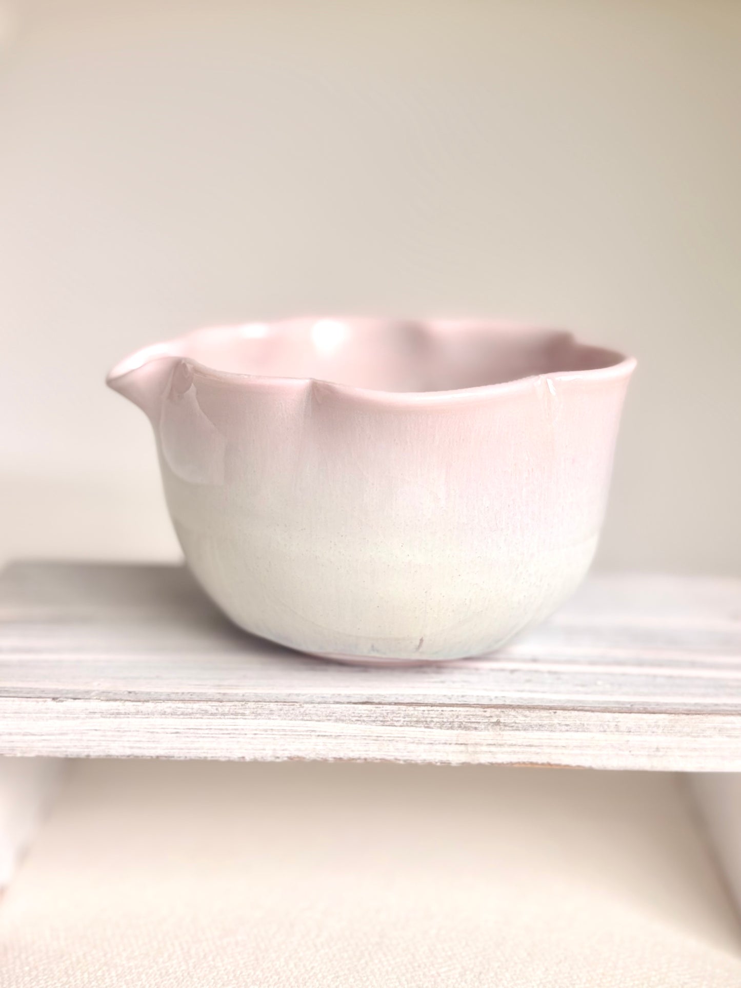 Cherry Blossom 6 Petal Matcha Bowl with Opalescent Glaze 1 - available on 5/16