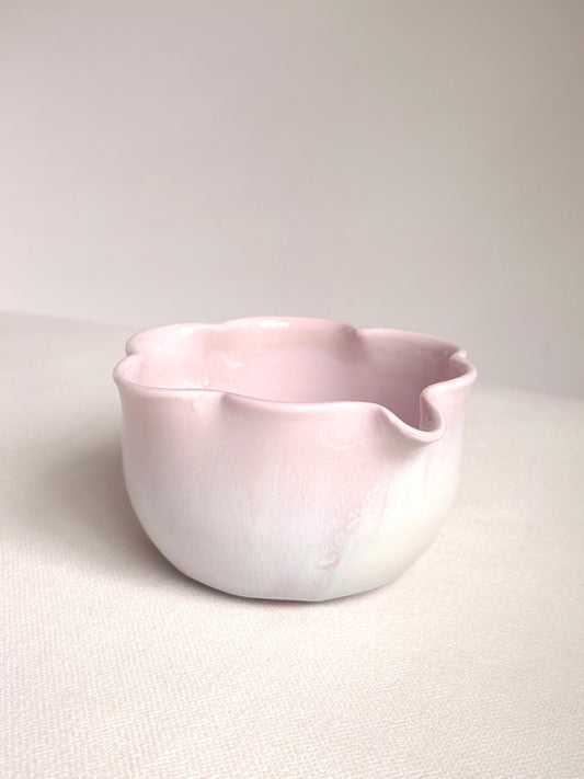 Cherry Blossom 6 Petal Matcha Bowl with Opalescent Glaze 1 - available on 5/16