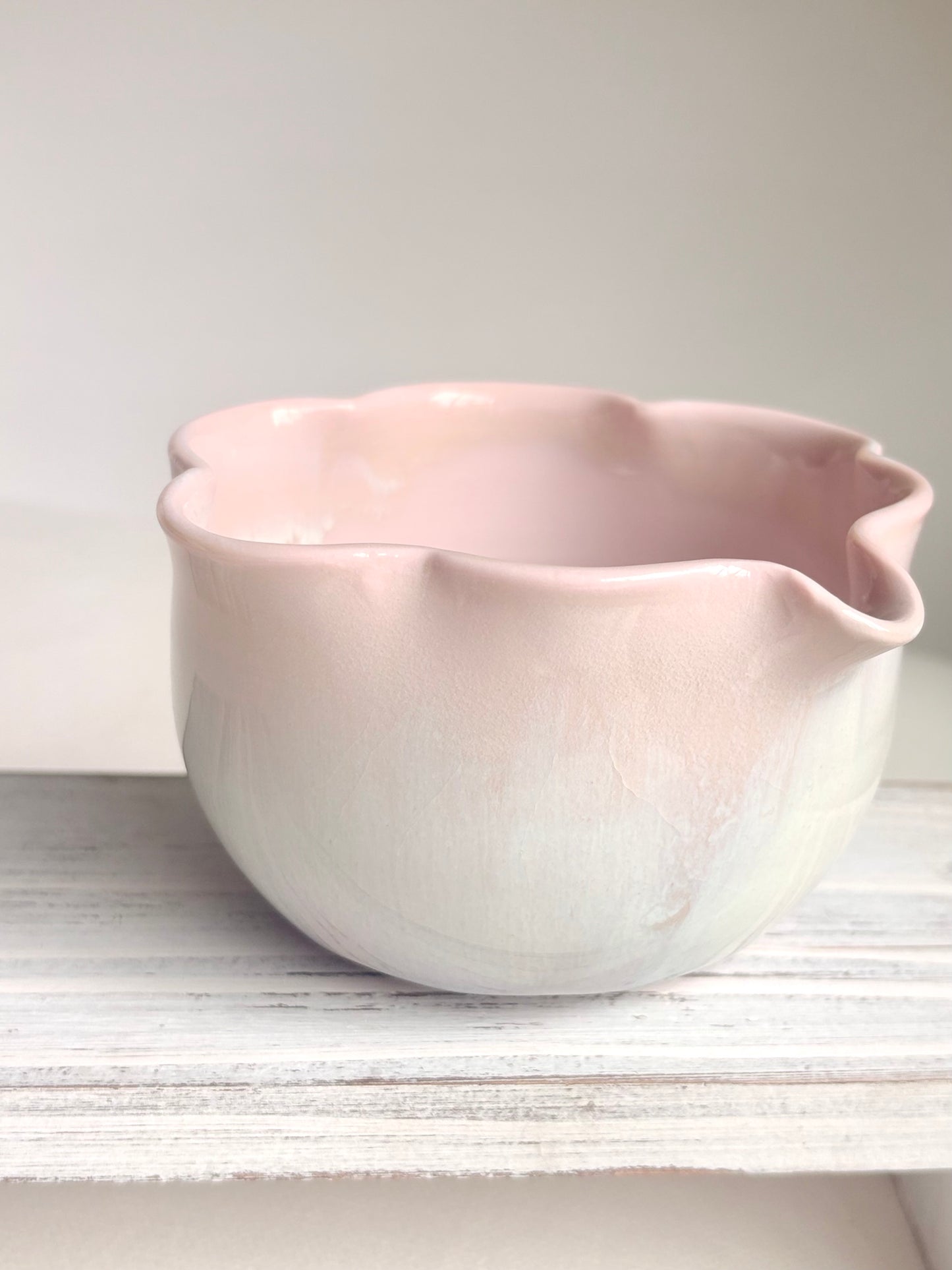 Cherry Blossom 6 Petal Matcha Bowl with Opalescent Glaze 1 - available on 5/16