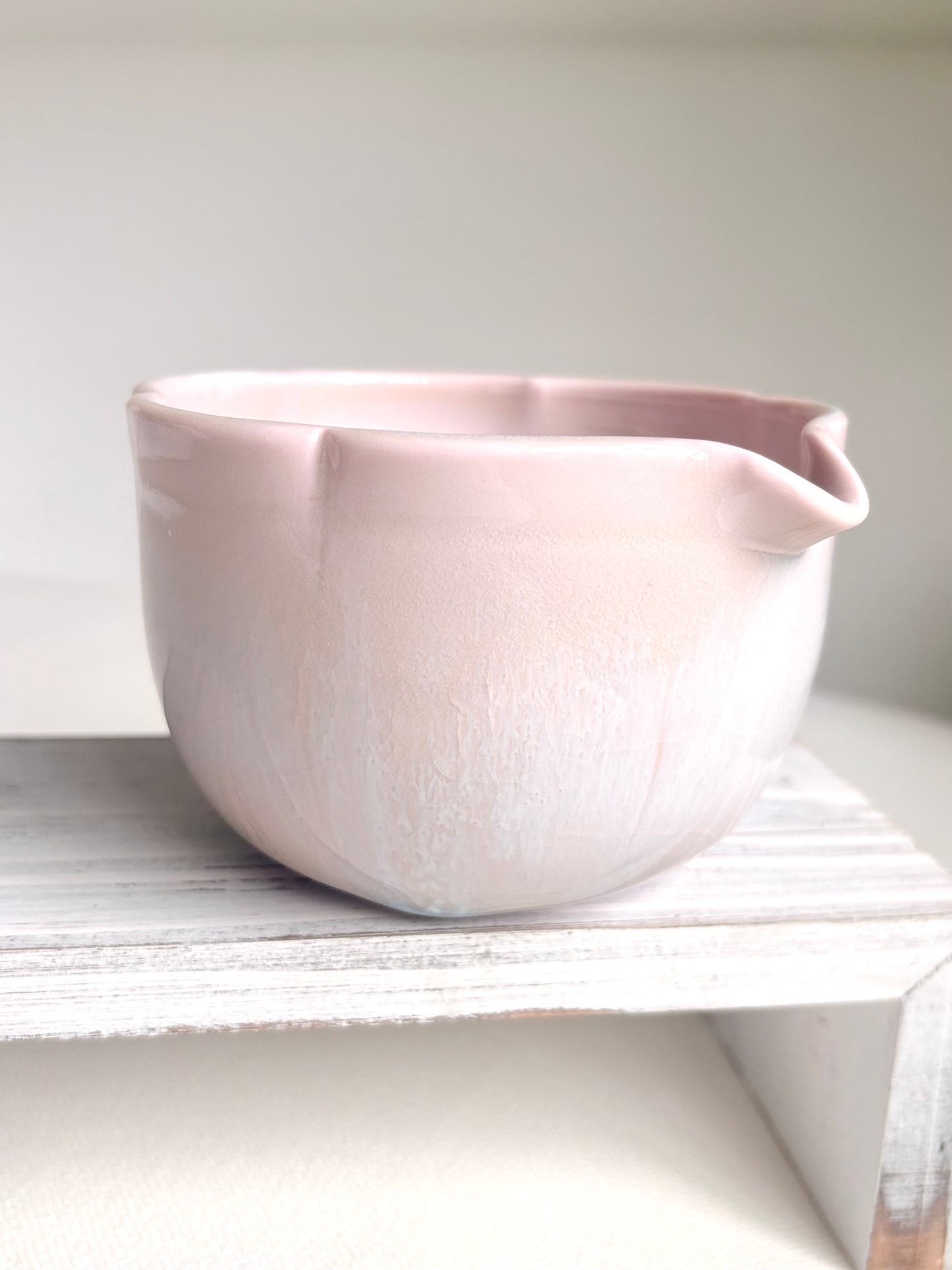 Cherry Blossom 6 Petal Matcha Bowl with Opalescent Glaze 2 - available on 5/16