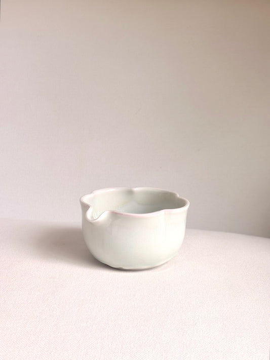 White Blossom 6 Petal Matcha Bowl with Opalescent Glaze - available on 5/16