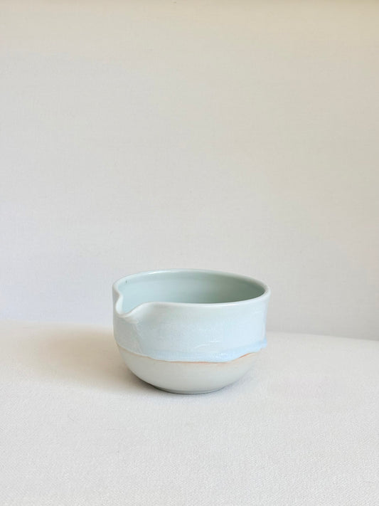 White Matcha Bowl with Aquamarine Drip, discounted - available on 6/20