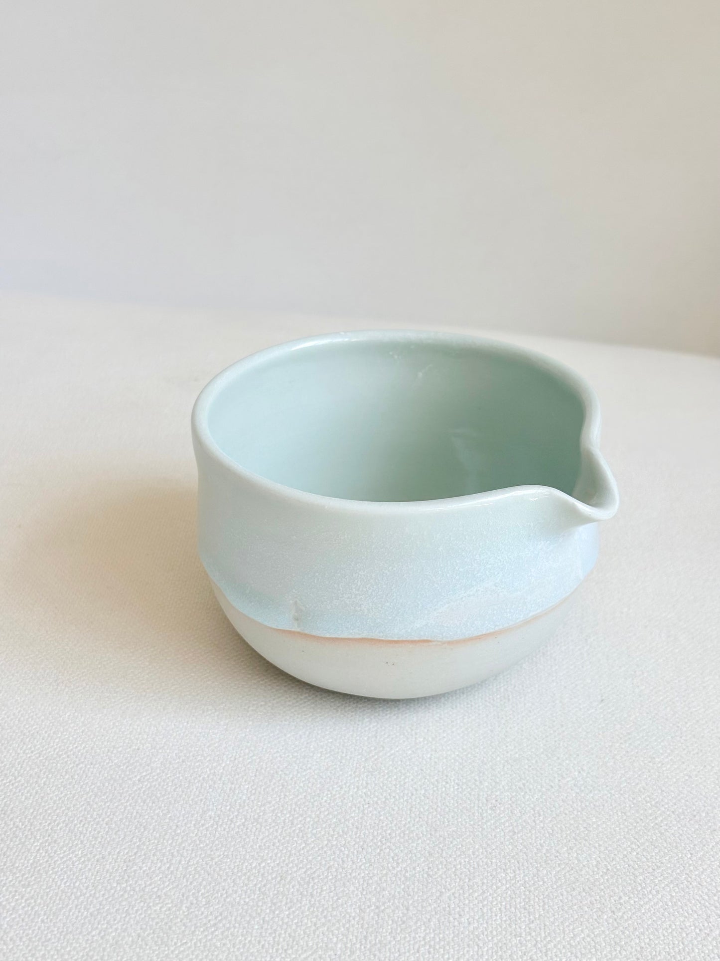 White Matcha Bowl with Aquamarine Drip, discounted - available on 6/20