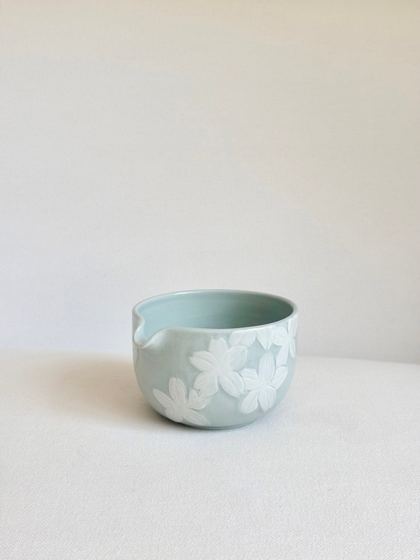 Sage Green Hellebore Hand Carved Matcha Bowl