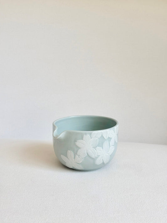 Sage Green Hellebore Hand Carved Matcha Bowl - available on 6/20