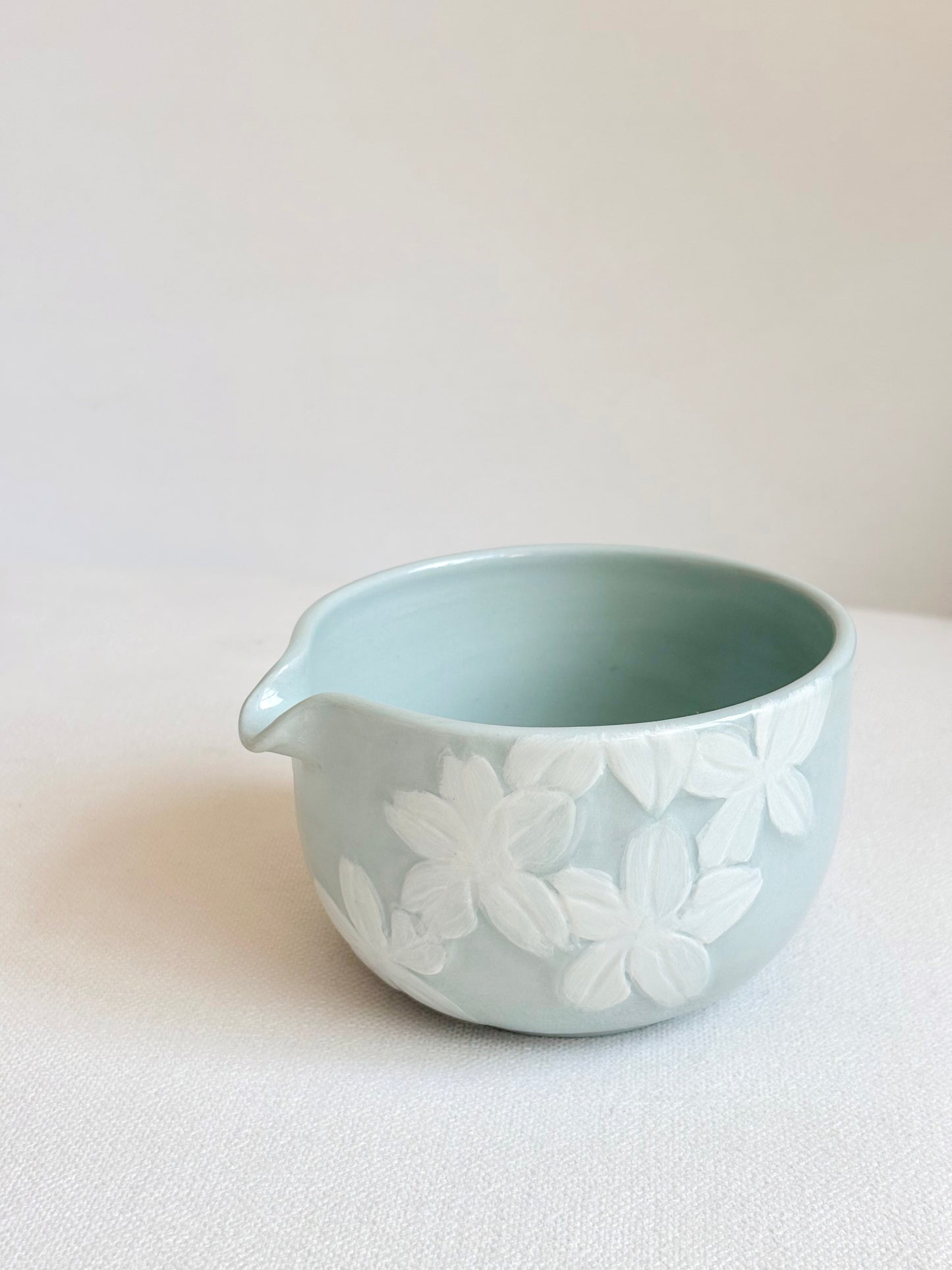 Sage Green Hellebore Hand Carved Matcha Bowl