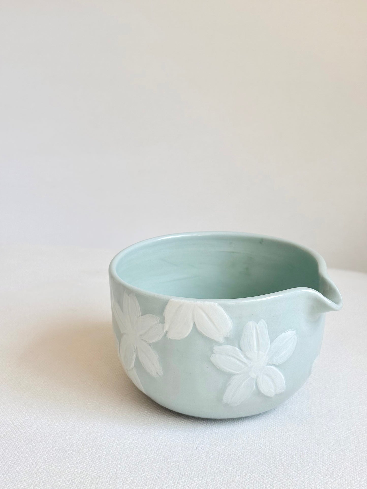 Sage Green Hellebore Hand Carved Matcha Bowl