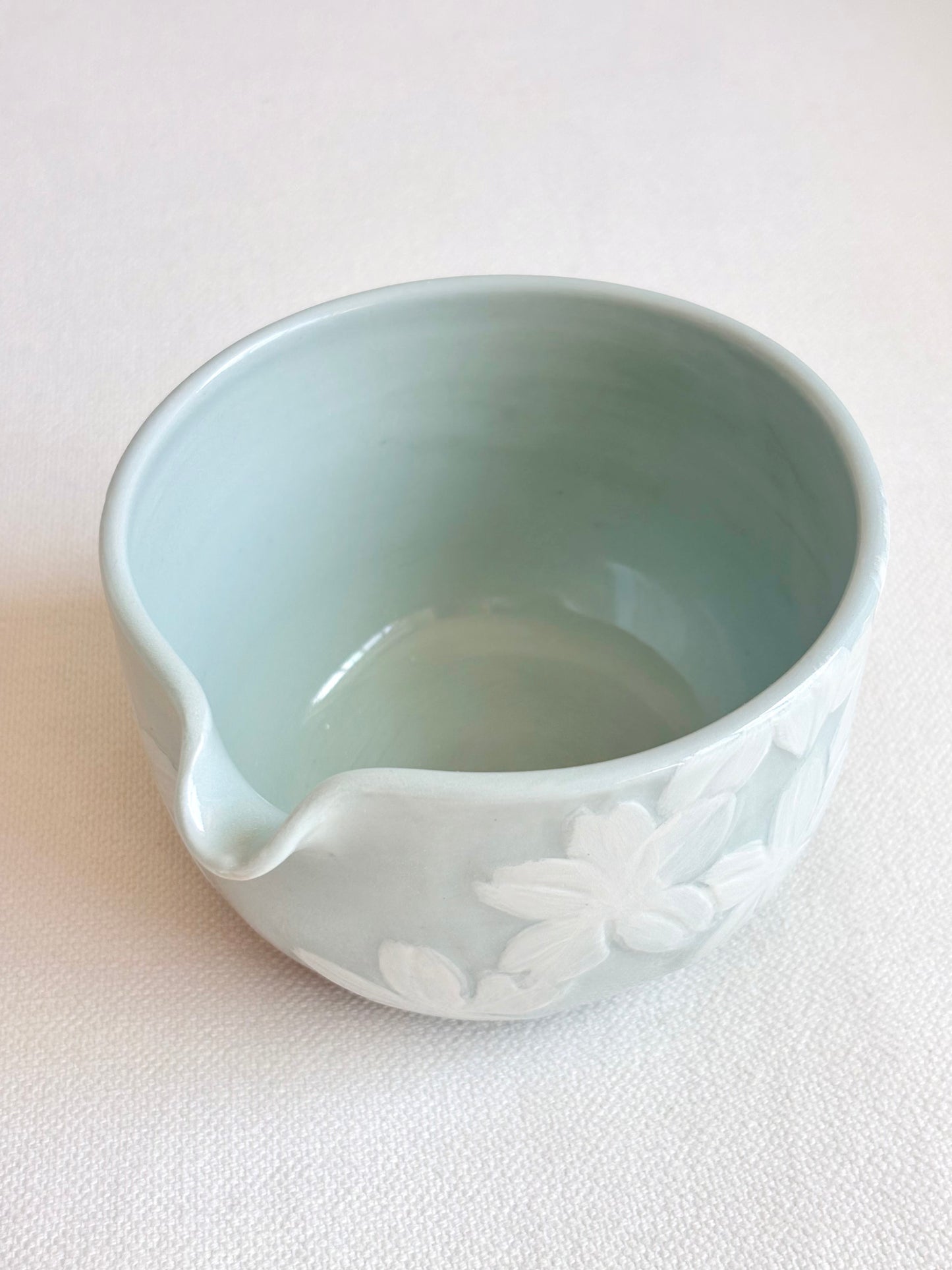 Sage Green Hellebore Hand Carved Matcha Bowl