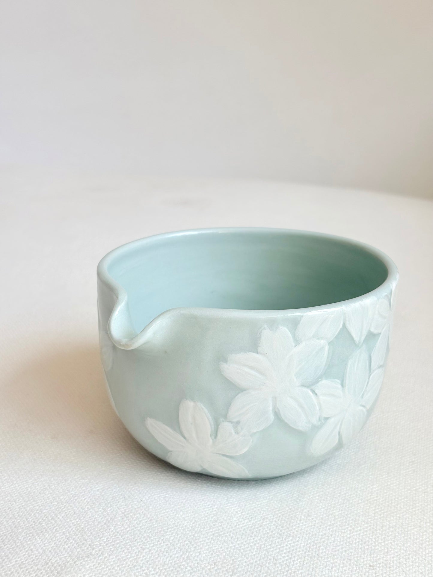 Sage Green Hellebore Hand Carved Matcha Bowl